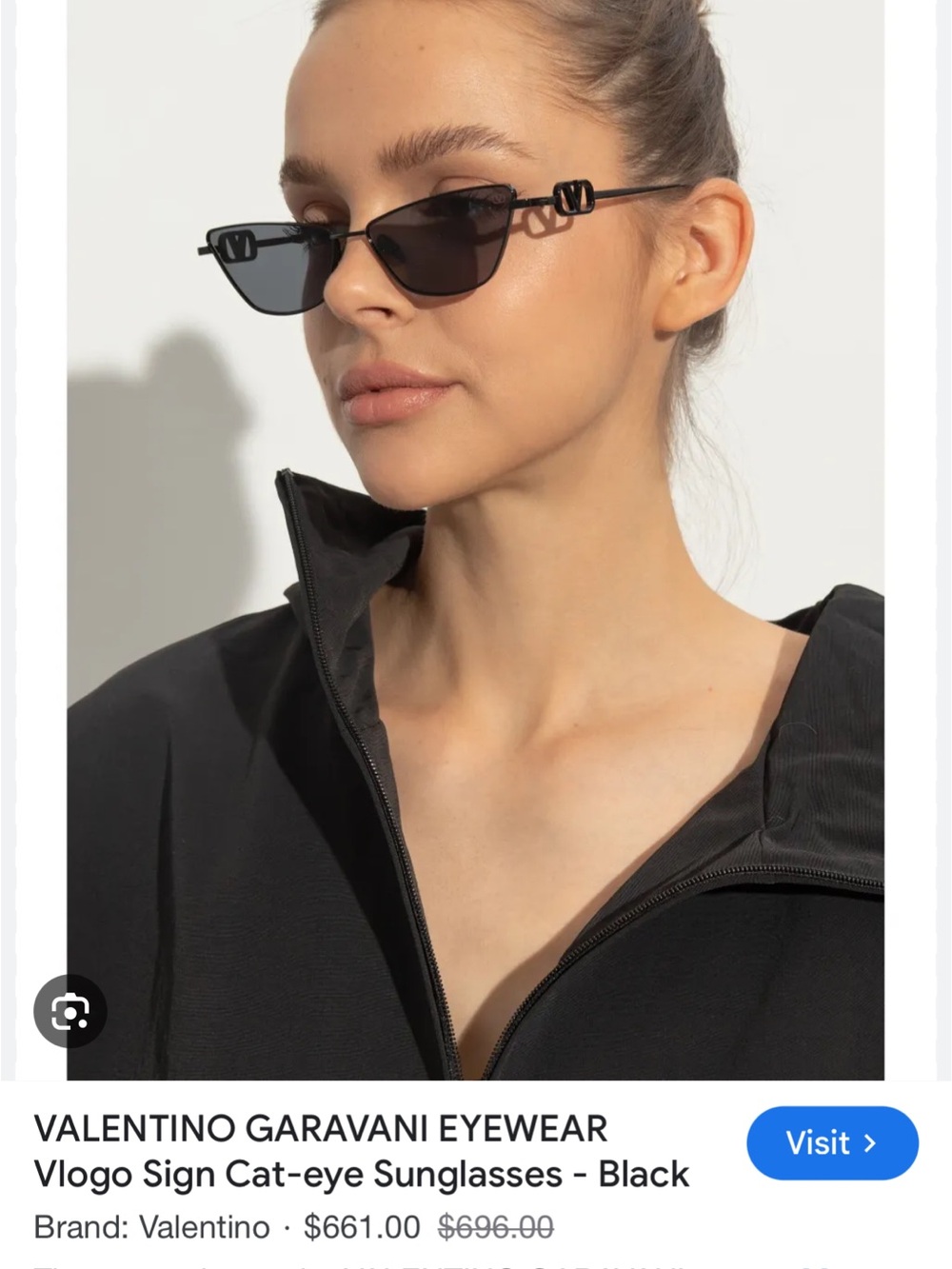 Valentino Black V-Logo Slim Cat-Eye Sunglasses